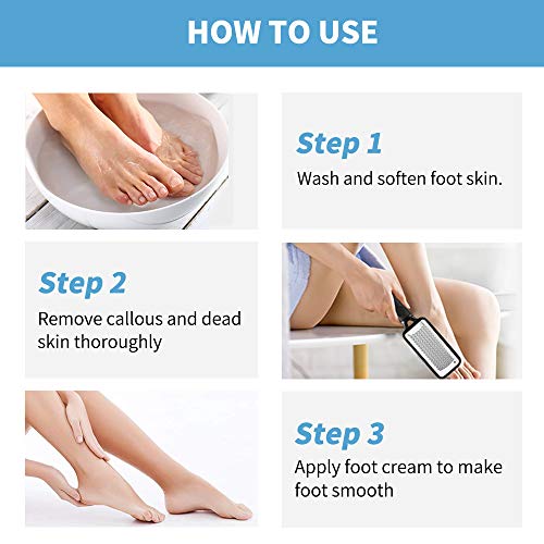 The dual-sided foot file has a coarse surface on one side and a fine surface on the other. The coarse side is ideal for removing tough calluses and rough patches of skin, while the fine side is perfect for smoothing and refining the skin.
