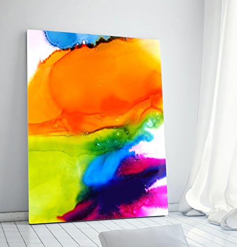 Bright Orange Pink Fine Art Print Abstract Ink Painting Colourful Blue Swirl Large Canvas Print Home Decor