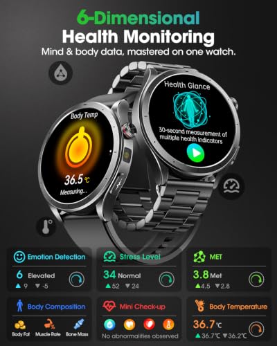 Men's Smart Watch with ECG, VFC, Microcheck, Blood Pressure, AI-GPT, SOS Call, 24H Sleep/Heart Rate/SpO2, 120+ Sports Modes, Flashlight, 5ATM Smartwatch for Android iOS Black