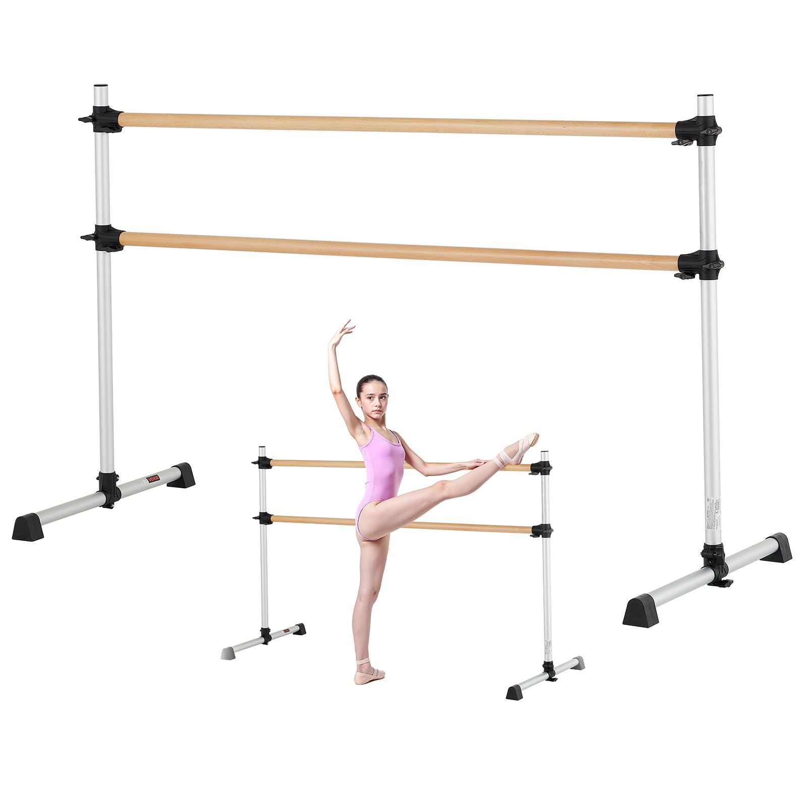 Photo 1 of VEVOR Ballet Barre, 6 Ft Double Beechwood Barre Bar for Home, Freestanding Portable Ballet Stretching Dance Bars, Height Adjustable Anti-Wobble Fitness Gym Equipment, for Pilates Balance Workout