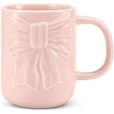 Reallnaive Bow Coffee Mug Coquette Ceramic Bow Mug 13 oz Charming Pink Coquette Cups with Handle Porcelain Coffee Cups for Women Birthday Decor Valentine Christmas Thanksgiving Day Gifts