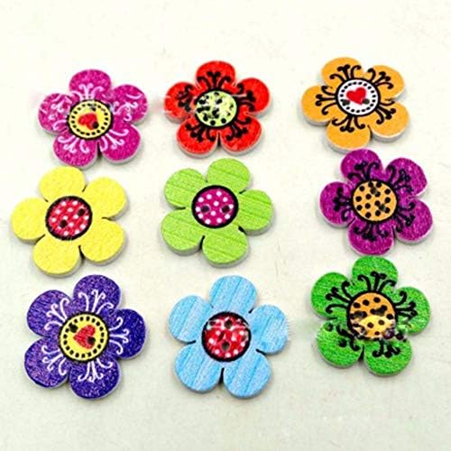 A pack of 100 wooden buttons in various colors for sewing.