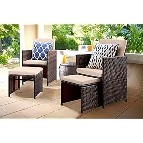 KaiMeng 4 Pieces Patio Furniture Space Saving Outdoor Brown Black Wicker Rattan Dining Sofa Chairs Cushioned Balcony… 51LlBdcieYL
