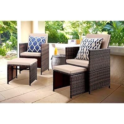 KaiMeng 4 Pieces Patio Furniture Space Saving Outdoor Brown Black Wicker Rattan Dining Sofa Chairs Cushioned Balcony… 51LlBdcieYL