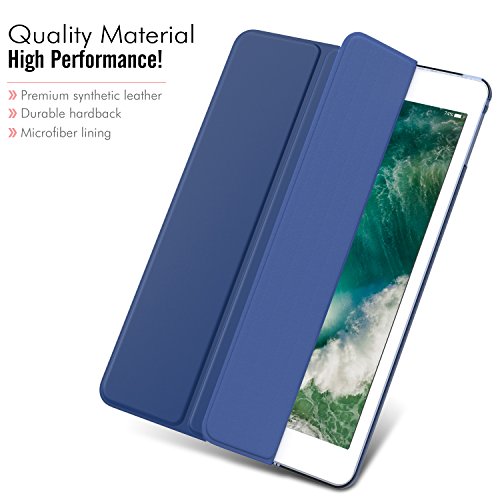 MoKo iPad 2017 9.7 Inch Case - Slim Lightweight Smart-shell Stand Cover with Translucent Frosted Back Protector for Apple New iPad 9.7" 2017 Release Tablet, Navy BLUE (Auto Wake / Sleep)