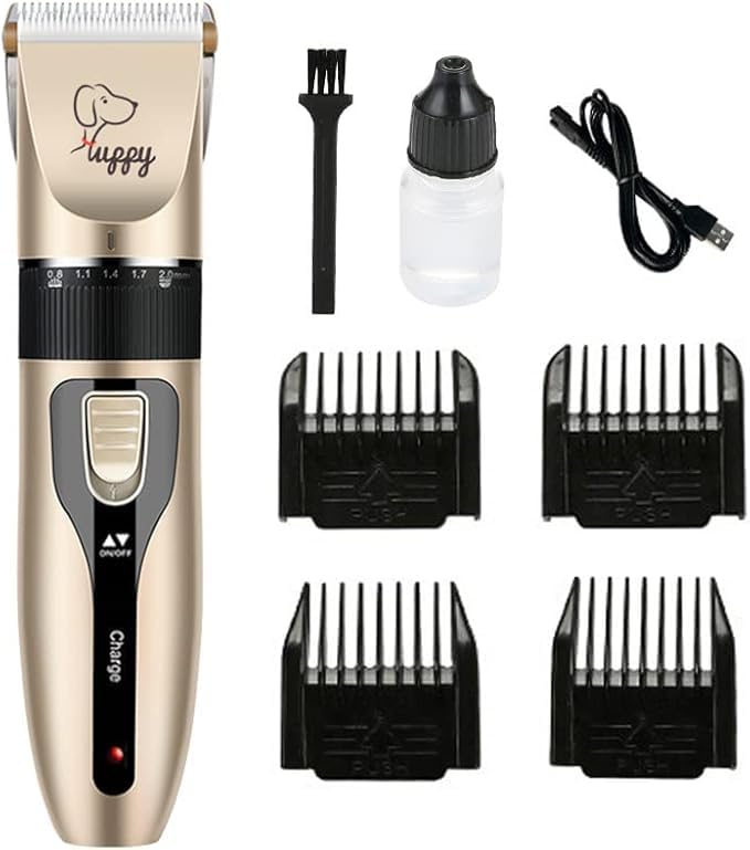 Professional Dog Grooming Clippers for Thick Hair - Low Noise, Rechargeable, Cordless Trimmer with Detachable Metal Blade