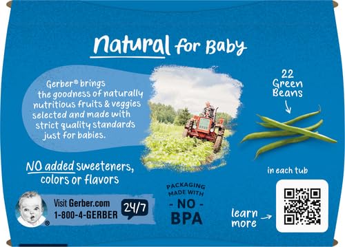 GERBER 2ND FOOD BABY FOOD GREEN BEAN PUREE, NATURAL & NON-GMO, 4 OUNCE, 2 COUNT