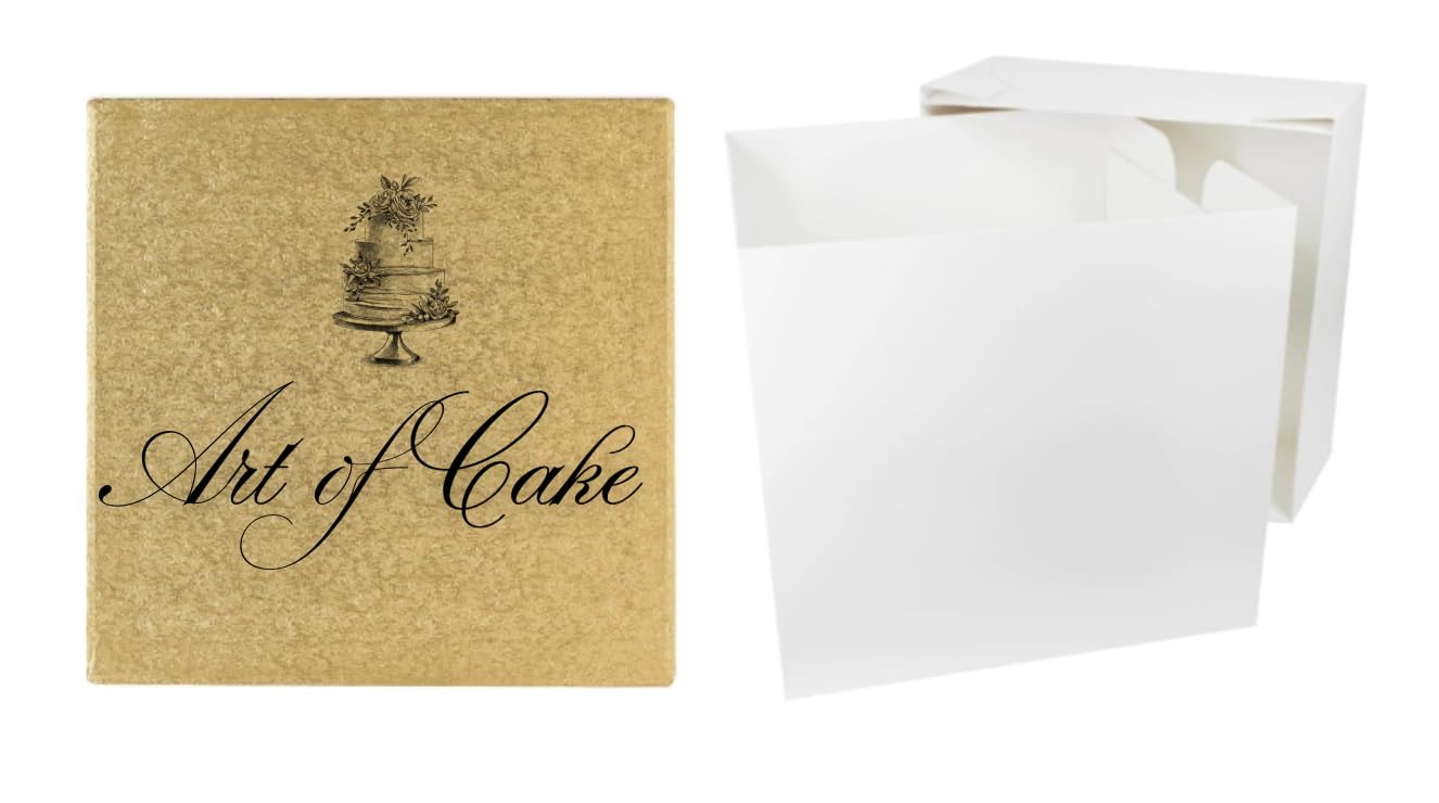 Art of Cake® 12 in GOLD (12mm Thick) Board and WHITE TALL CAKE BOX(12"X12"X12")
