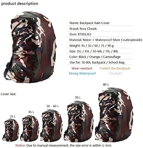 Rosy Clouds 2pcs 35L-60L Waterproof Backpack Rain Cover for Hiking Camping Traveling School and Laptop Backpack (Camouflage, 35L)