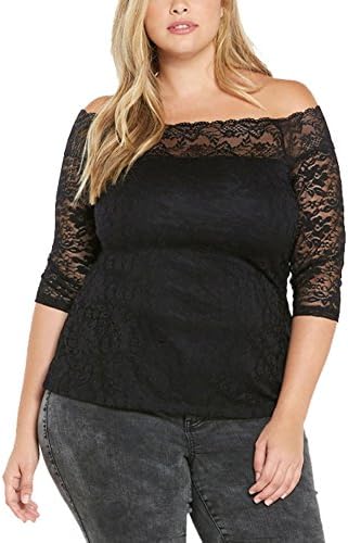 DH APPLE Women's Plus Size Floral Lace Off Shoulder Twin Set Top (2X)