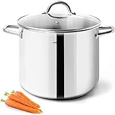 HOMICHEF 10 Quart Stock Pot With Glass Lid - Nickel Free Stainless Steel 10 Qt Pots With Handle - Mirror Polished StockPot 10 Quart - Induction Cooking Pots With Lid - Healthy Soup Pot