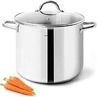 HOMICHEF 10 Quart Stock Pot With Glass Lid - Nickel Free Stainless Steel 10 Qt Pots With Handle - Mirror Polished StockPot 10