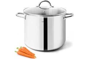 HOMICHEF 10 Quart Stock Pot With Glass Lid - Nickel Free Stainless Steel 10 Qt Pots With Handle - Mirror Polished StockPot 10