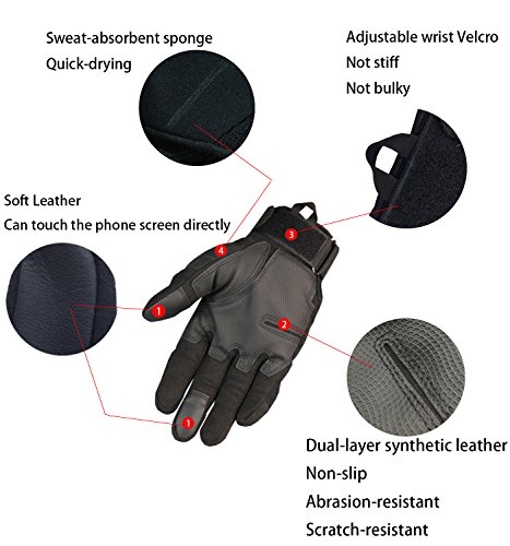 Tactical Gloves, Military Hard Knuckle Motorcycle Gloves for Men Airsoft Paintball (Black, Large)