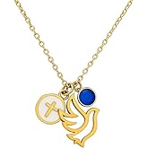 Holy Spirit Dove Necklace – Gold 925 Sterling Silver Dove Charm, Pearl Cross & Personalized Birthstone – Christian Religious Gift for Women & Teens