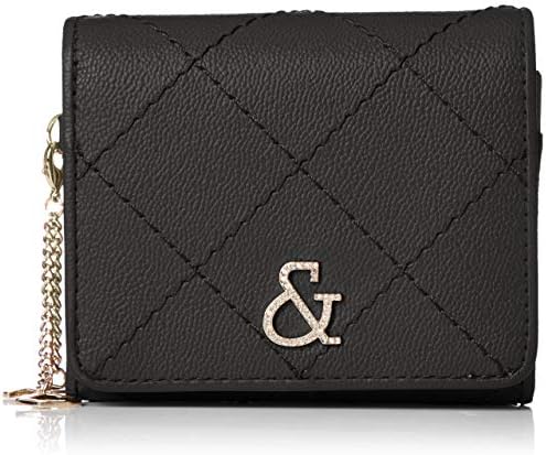 Pinky and Diane PDLW8FS4 Folding Wallet (Caviar) Cowhide Leather Embossed Crystal “&” Logo Checkered Stitch with Charm