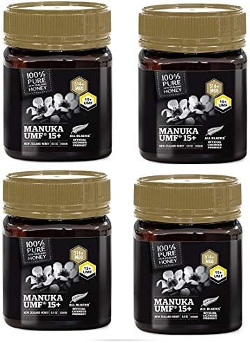 Pure New Zealand Certified UMF 15+ Manuka Honey (8.8 oz)- All Blacks Official Licensed Honey (4 Pack)
