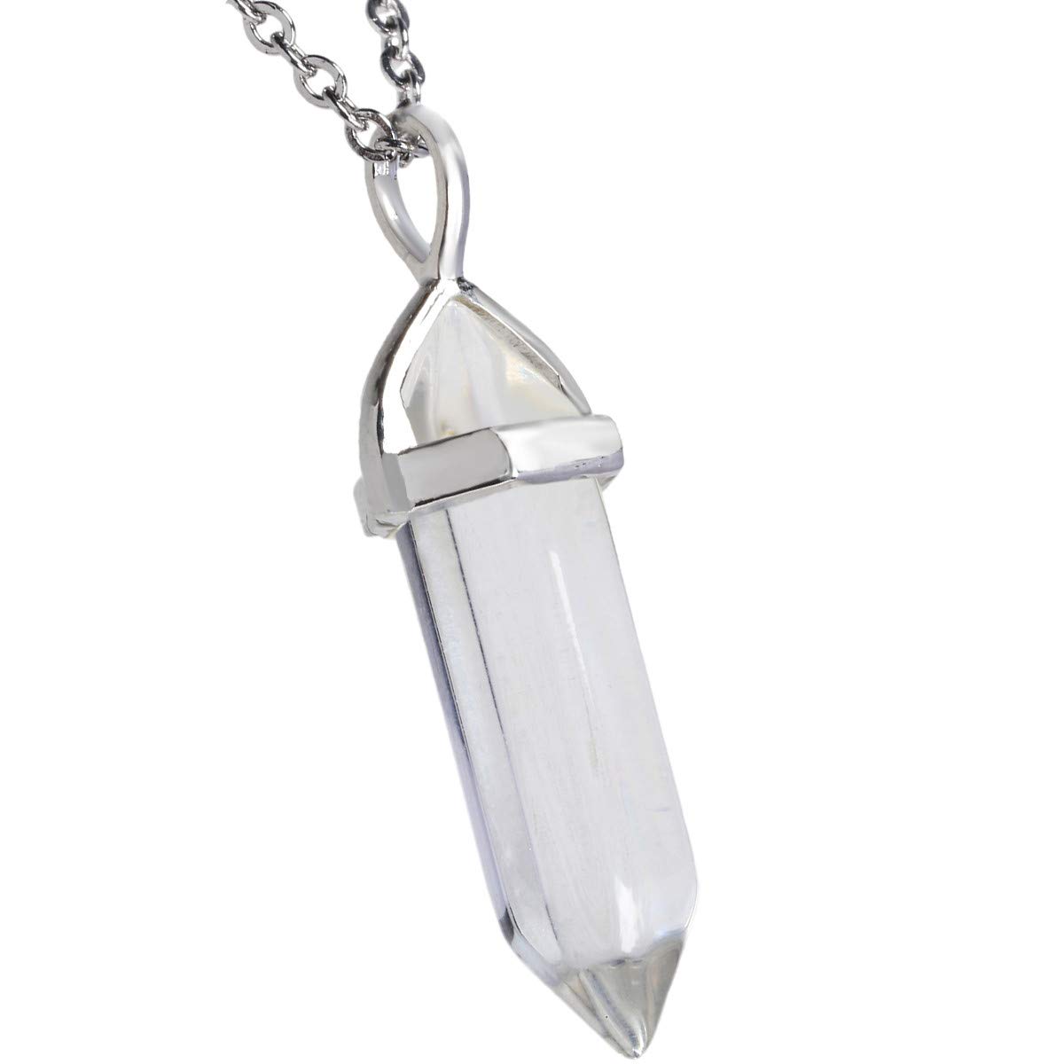 Nupuyai Protection Crystal Point Pendant Necklace for Women Men, Hexagonal Energy Healing Stone Pendant with Chain Rock Crystal