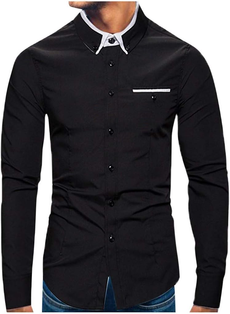 SPE969 Men's Button Down Long Sleeve Shirts, 5 Colors M~5XL Cool Business Pure Turn-Down Collar Tops