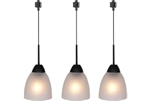 VINLUZ 3-Pack H-Type Classic Track Pendant Lighting with Frosted White Glass Shade,Metal Black Finish Kitchen Island Lighting Fixtures for Dining Room，,Set of 3