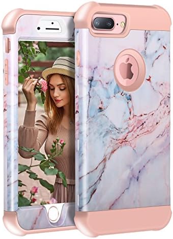 iPhone 8 Plus/7 Plus/6S Plus/6 Plus Marble Case, KAMII Tri-Layer Soft Flexible Silicone and Hard PC Hybird Defender Bumper Case for Apple iPhone 6 Plus/6S Plus/7 Plus/8 Plus 5.5" (Rose Gold 1)