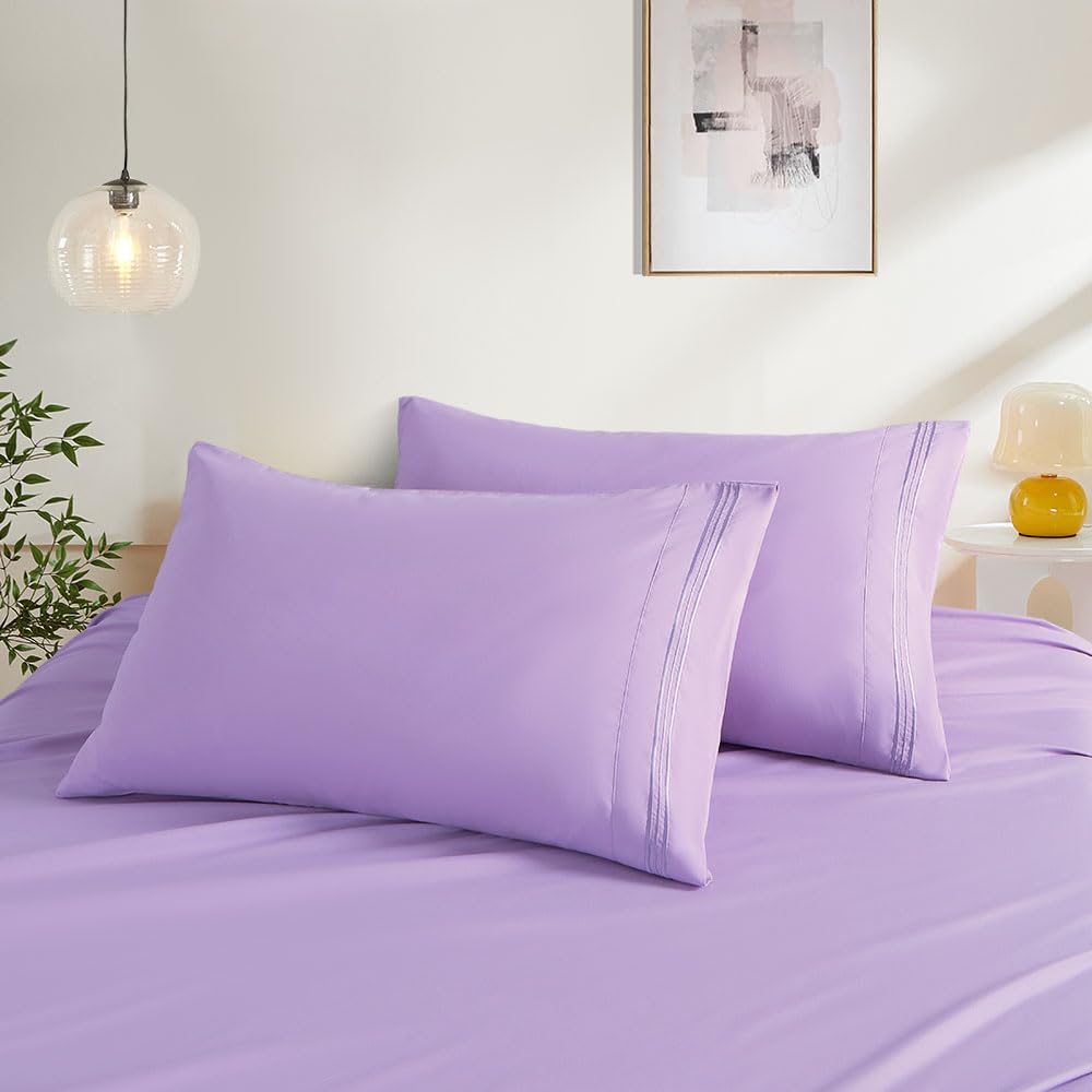 Photo 1 of King Pillow Cases Set of 2, Light Purple Pillow Covers Soft Microfiber Pillowcases Comfortable Breathable and Non Shrinking Envelope Pillow Shams 20"X 36"
