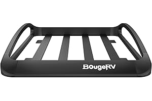BougeRV Anti-Rust Aluminum Roof Basket 47''x40''x8'' Lightweight Universal Rooftop Cargo Carrier Roof Rack Cargo Basket with Wind Fairing, Roof Rack for SUV Pick Up Truck,150LBS Load Capacity, Black
