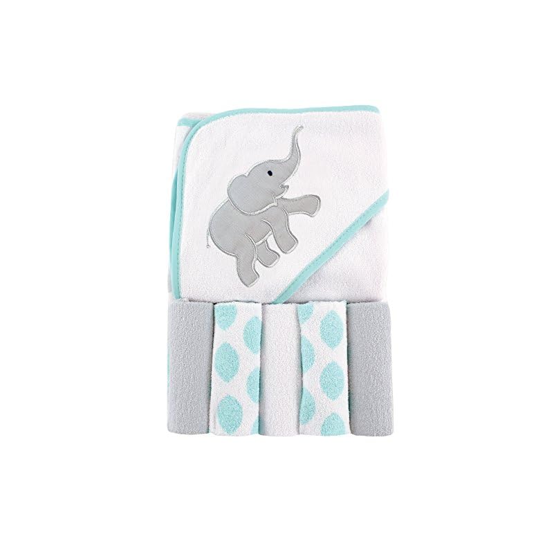 Luvable Friends Unisex Baby Hooded Towel with Five Washcloths, Cotton,Polyester,Ikat Elephant, One Size