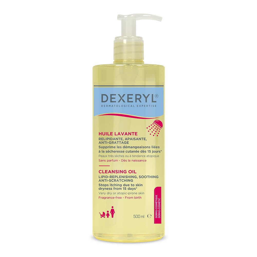 DEXERYL Cleansing Oil: for daily cleansing of body and face, for dry and eczema prone skin, 1 x 500 ml