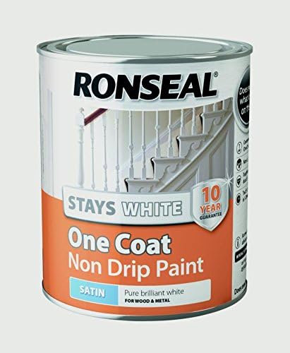 Ronseal RSLOCSWSP750 Stays Non Drip One Coat Paint, White, 750 ml, 750 ml (Pack of 1)