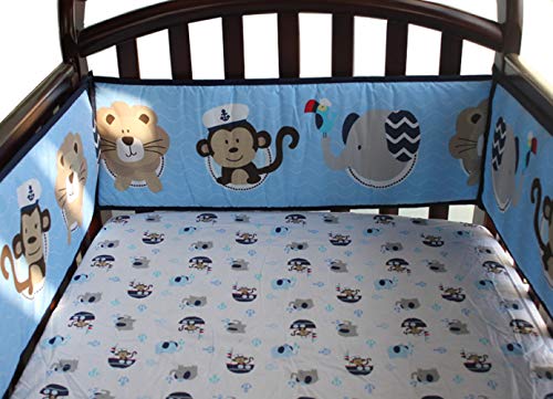 Amomo Crib Bumpers Breathable Baby Bumper Pads 4 Piece for Baby Girl Boy (Blue-Animalsï¼‰