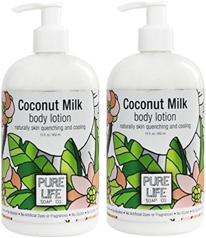 Pure Life Co Coconut Milk Body Lotion (Pack of 2) With Safflower Seed Oil, Aloe Leaf Extract, Sunflower Oil and Coconut Oil, 15 fl oz Each