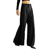 Ladyful Wide Leg Pleated Pant for Women Mid Waisted Casual Business Dressy Flowy Work Trouser