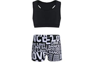 YiZYiF Kids Girls Basic 2 Piece Active Outfit Crop Top and Shorts set for Gymnastics/Dancing/Workout