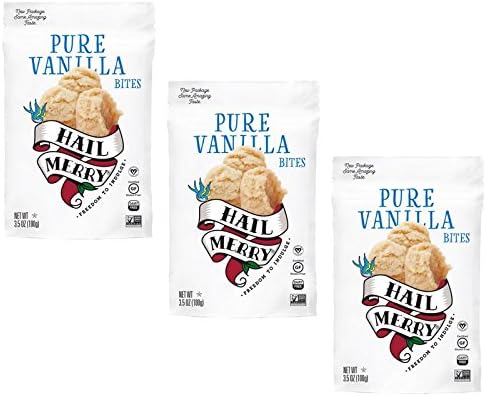 Hail Merry - Merry Bites Macaroons NEW Packaging - Pure Vanilla Flavor - 3.5 oz each, Paleo, Vegan (3 Pack)