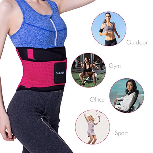 DARCHEN Lumbar Support Belt with Dual Adjustable Straps and 4 Stabilizing Bones Post Operative or Surgical Abdominal Binder Posture Corrector Back Brace for Women Men Rose Red Size M - Thumbnail 2