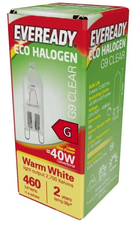 Eveready Eco Halogen Capsule Light Bulb, Glass, Clear