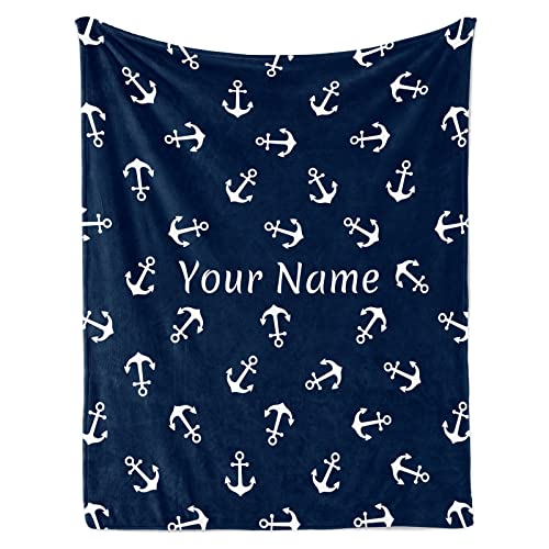 Jekeno Custom Nautical Anchor Blanket with Name