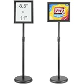 VEVOR Pedestal Sign Holder, 8.5 x 11 Inch Vertical and Horizontal Adjustable Poster Stand, Heavy-Duty Floor Standing Sign Holder with Round Base for Display, Advertisement, and Outdoor, Black