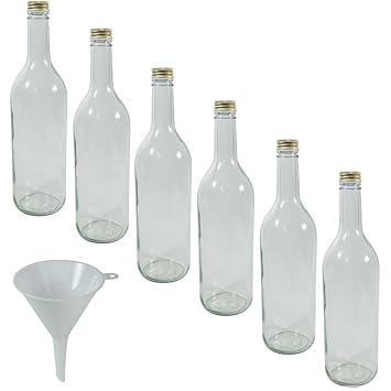 Viva Haushaltswaren - 6 x Glasflasche 750 ml mit goldfarbenem Schraubverschluss, Flasche zum Befüllen als Weinflasche, Likörf
