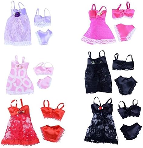 SIDAZHI 6 Set Barbie Underwear Suit Fashion Sexy Pajamas Lingerie Bra Lace Dress Clothes For Barbie Dolls Gift (A)