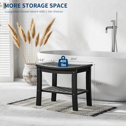 Garvee HDPE Shower Bench with Storage Shelf - 330 LBS Bathroom Stool | ADA Compliant Non-Slip Surface | Indoor/Outdoor -Resistant Seat