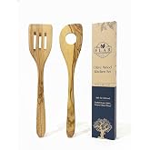 Premium Genuine Olive Wood 2-Piece Spatula & Risotto Spatula Set – 12-Inch Non-Scratch Wooden Kitchen Utensils