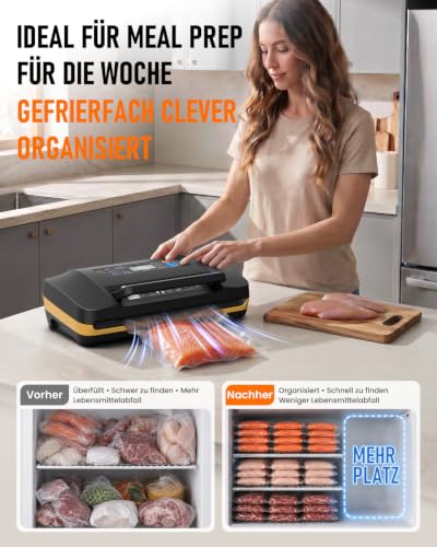 AbleMark Vakuumiergerät für Lebensmittel, 95 kPa Profi Vakuumierer 18-in-1, doppelte Schweißnaht, Folienschweißgerät & Einschweißgerät mit Cutter, Rollenfach, Trocken-/Feucht-Modus für Sous Vide