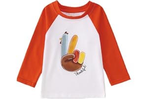 AFUKUIA Toddler Baby Boy Girl Gobble Shirt Thanksgiving Turkey Print Long Sleeve Blouse Top Kid Fall Casual Clothes