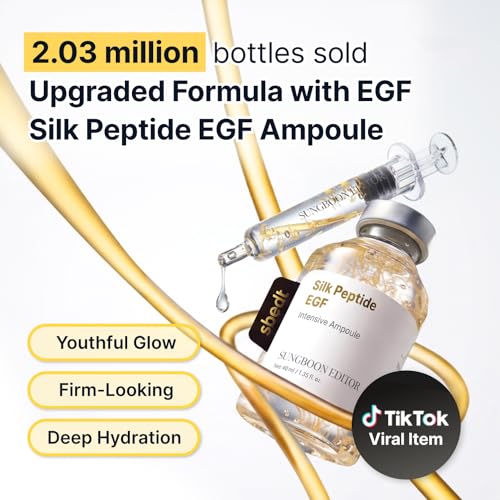 SUNGBOON EDITOR Glow Intensive Silk Peptide EGF Ampoule, Copper Peptides Serum for Face with Collagen & Multi Peptides, Hydrating Korean Skincare Facial Serum for Smooth-Looking Skin, 1.35 fl oz