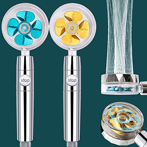 2PCS High Pressure Shower Heads, Vortex Showerhead Handheld Turbo Fan Shower, Hydro Jet Shower Head with Filter, Turbocharged Propeller Shower One Key Pause Switch 360 Degrees Rotating