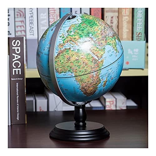 JDXQBLD World Globe Illuminated World Globe 3D Raised Relief Topographical Political Globe 12in Large Earth Globe with AR and Black Wood Base Globes Decor，B 30cm with Ar