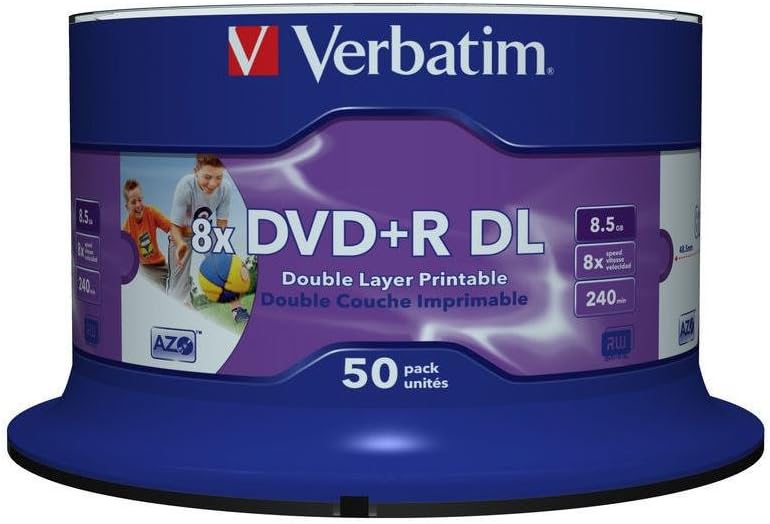 Verbatim DVD+R Double Layer 8.5GB 8x Speed 50 Pack Spindle Scratch Protection