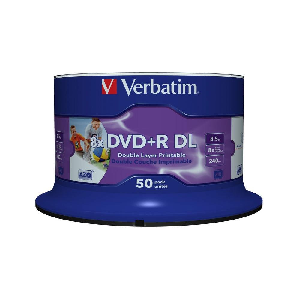 Verbatim DVD+R Double Layer 8.5 GB - 8x Burning Speed, Long Lifetime, Scratch Protection, 50-Pack Spindle